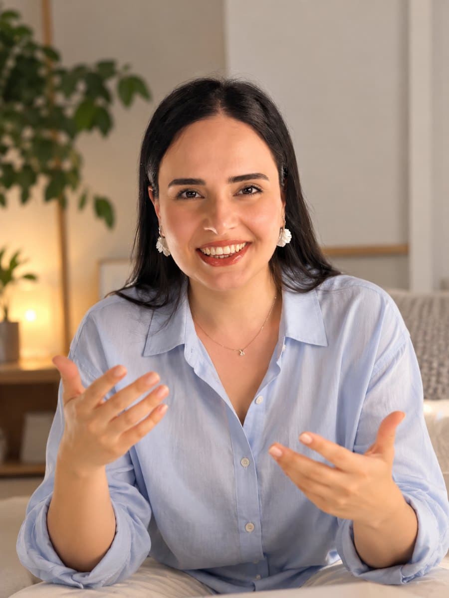 Khanim waving hello on a Speakday call